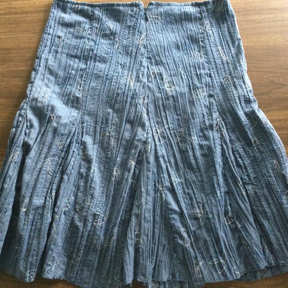 Floral Embroidered Flared Skirt - Shades of Blue and White - Picture 4 of 5